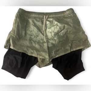 Metallic Green Running Short Black Liner Leggings Front & Back Pockets Size 2